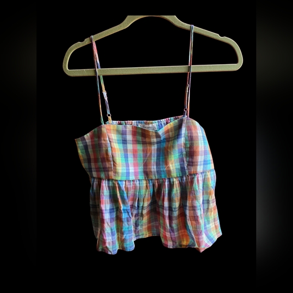Lucky Brand Plaid Babydoll Cropped Tank Top Camisole Multicolor Women’s L T002 - Picture 1 of 10